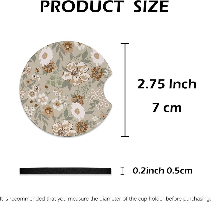 KARREAL 2 Pcs Car Cup Coasters, Vintage Floral Universal Non-Slip Rubber Car Coasters for Cup Holders 2.75 inch, Car Interior Accessories for Women - Image 3